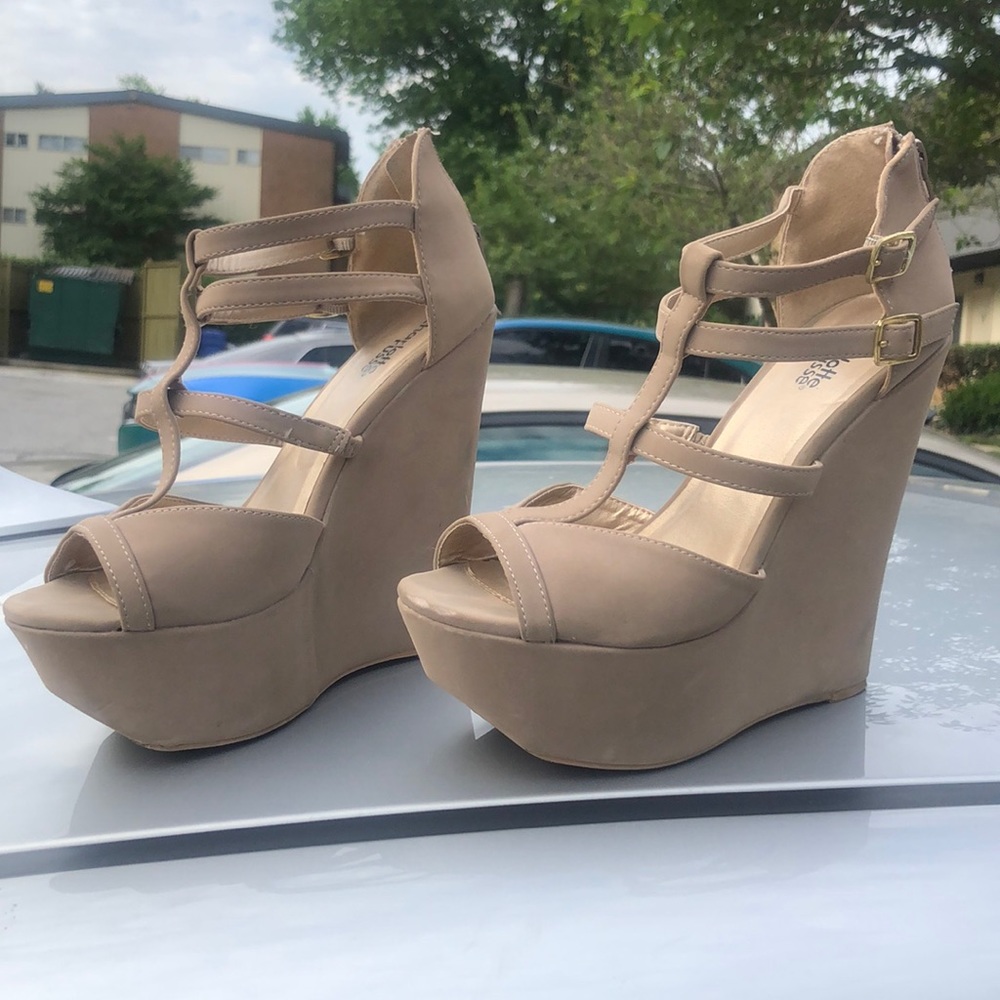 Tan wedge heels